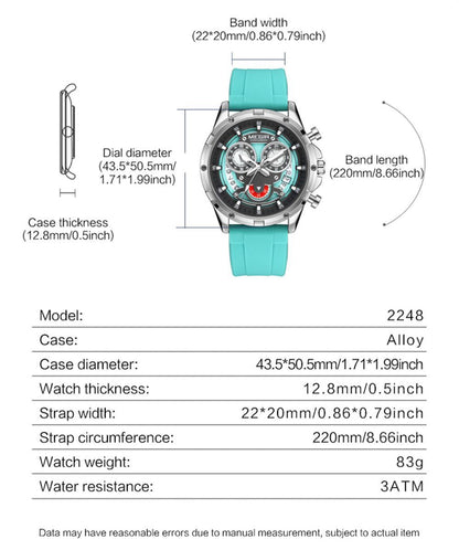 MEGIR Men's Sport Watches Silicone Strap Military Quartz Chronograph Waterproof Luminous Wristwatch 24-hour Auto Date Reloj Hombre 2248