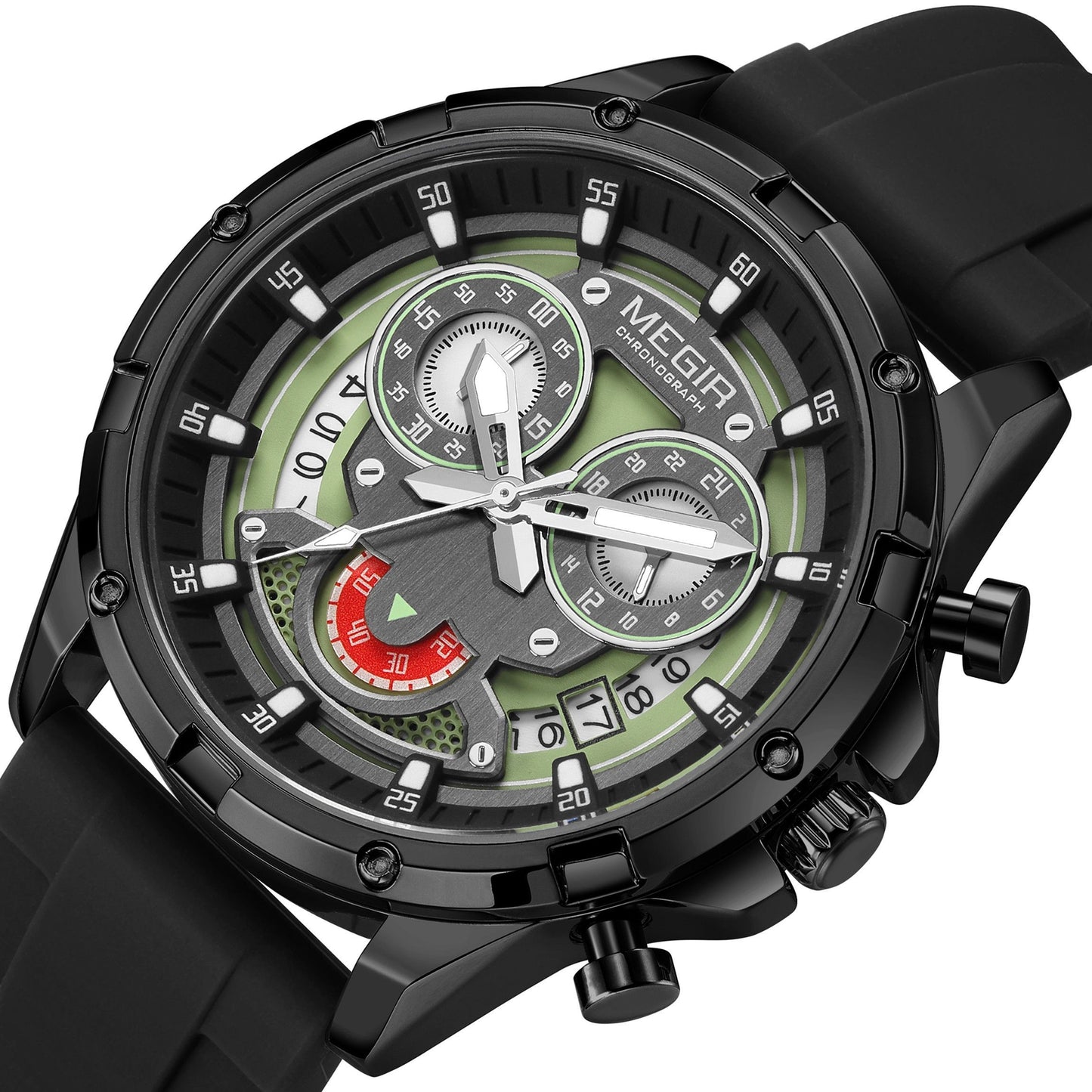 MEGIR Men's Sport Watches Silicone Strap Military Quartz Chronograph Waterproof Luminous Wristwatch 24-hour Auto Date Reloj Hombre 2248