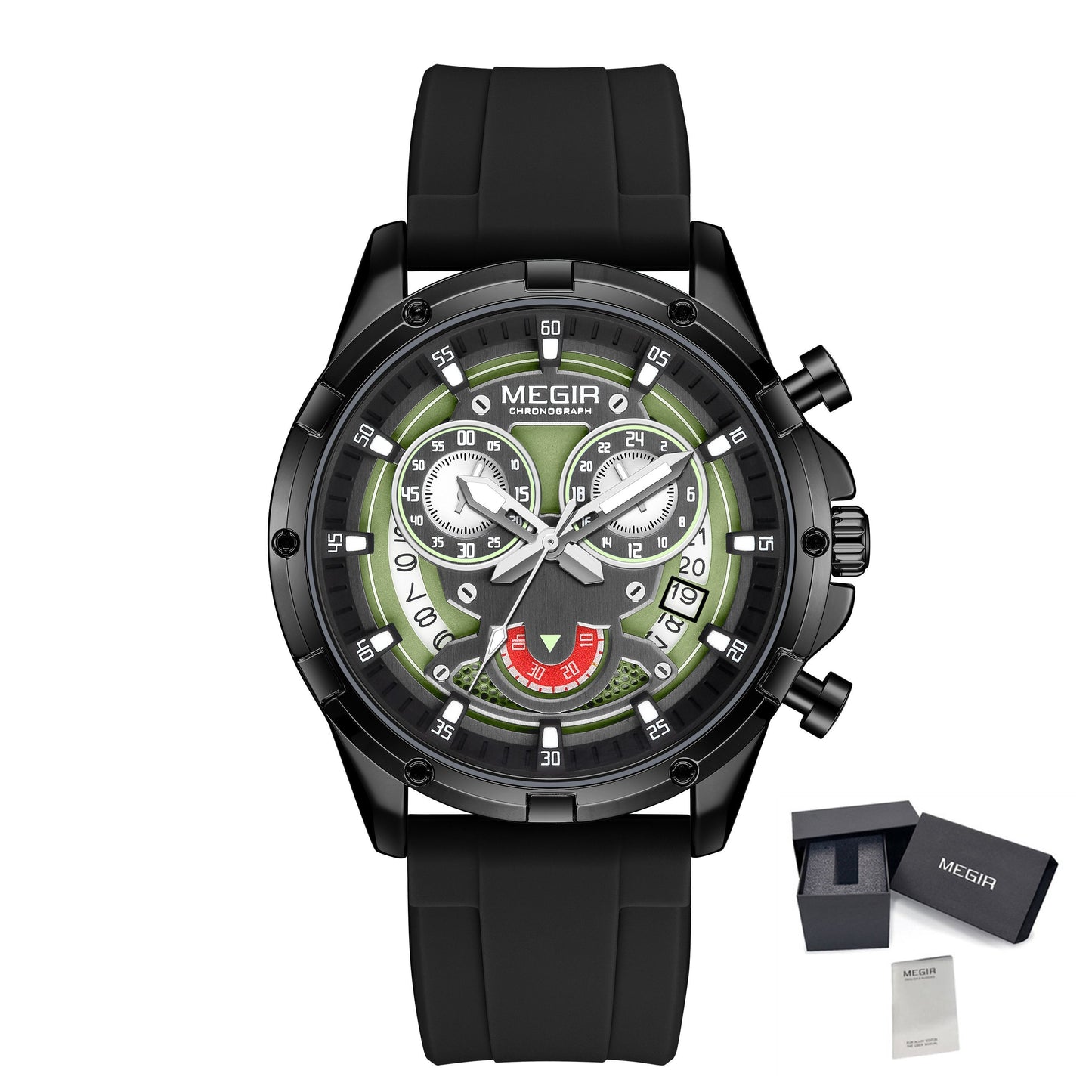 MEGIR Men's Sport Watches Silicone Strap Military Quartz Chronograph Waterproof Luminous Wristwatch 24-hour Auto Date Reloj Hombre 2248