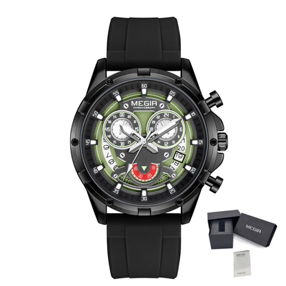 MEGIR Men's Sport Watches Silicone Strap Military Quartz Chronograph Waterproof Luminous Wristwatch 24-hour Auto Date Reloj Hombre 2248