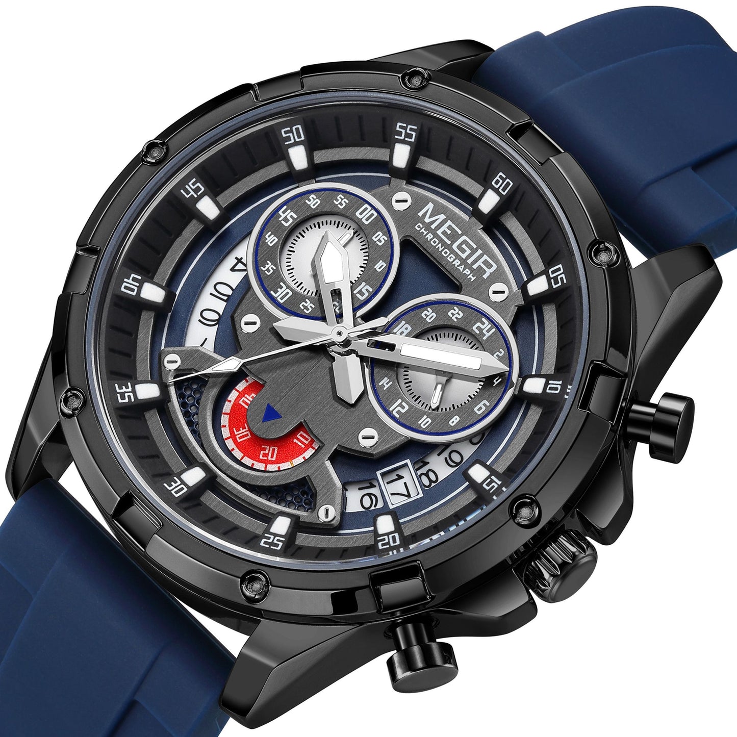 MEGIR Men's Sport Watches Silicone Strap Military Quartz Chronograph Waterproof Luminous Wristwatch 24-hour Auto Date Reloj Hombre 2248