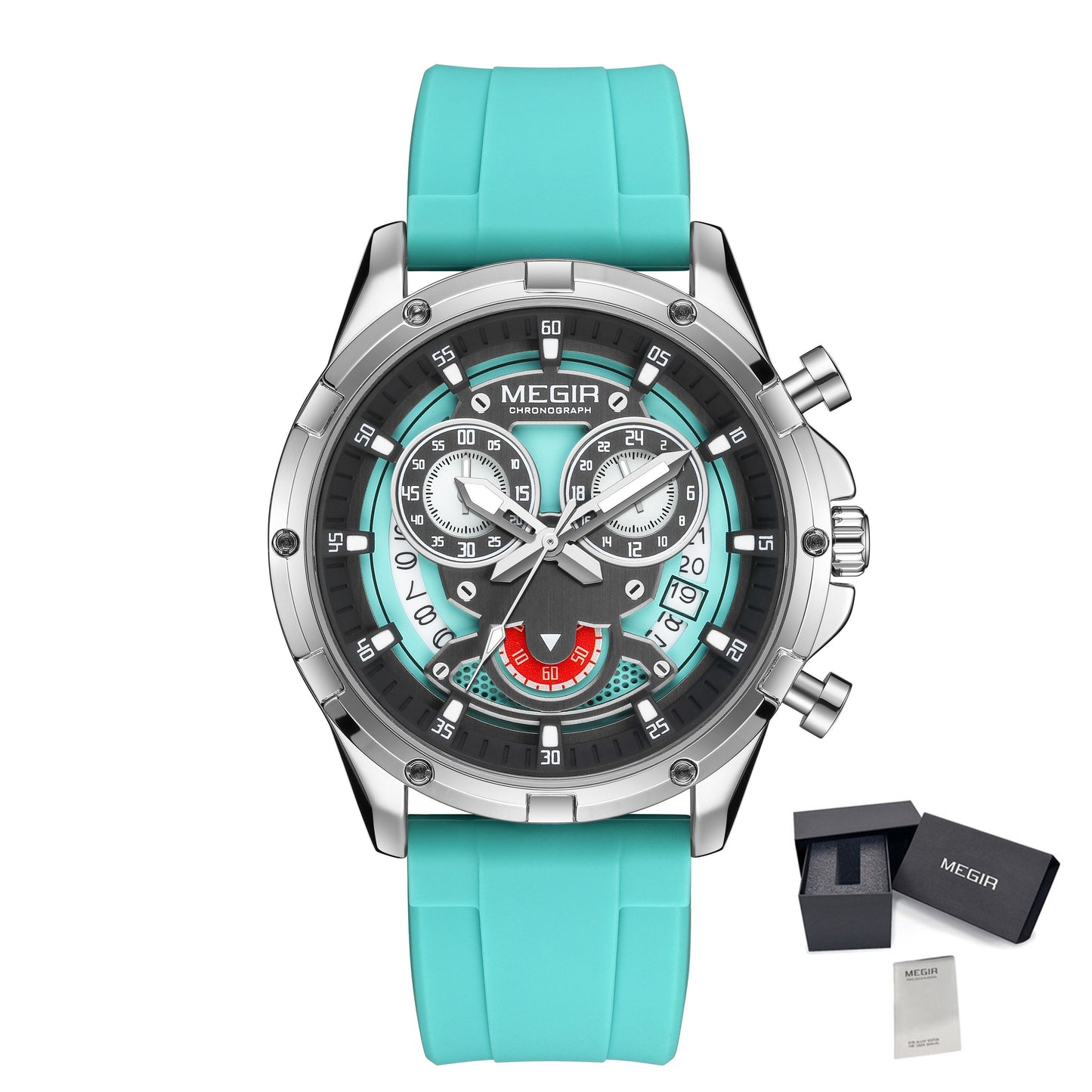 MEGIR Men's Sport Watches Silicone Strap Military Quartz Chronograph Waterproof Luminous Wristwatch 24-hour Auto Date Reloj Hombre 2248