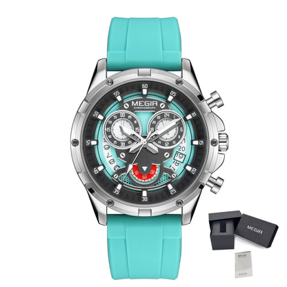 MEGIR Men's Sport Watches Silicone Strap Military Quartz Chronograph Waterproof Luminous Wristwatch 24-hour Auto Date Reloj Hombre 2248