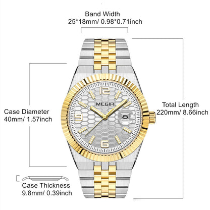 MEGIR Original Men Business Leisure Watches Stainless Steel Bracelet Quartz Wristwatch Waterproof Luminous Date Clock Reloj Hombre 1101