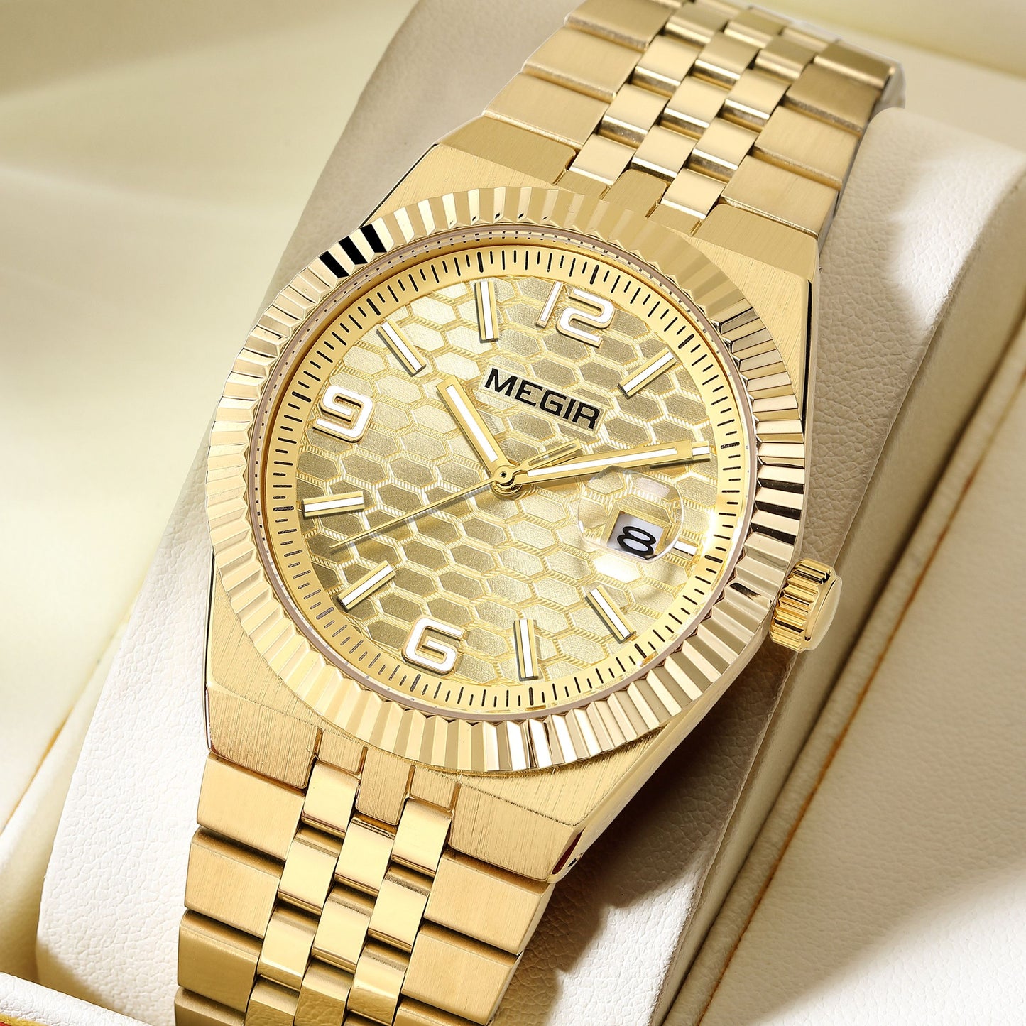 MEGIR Original Men Business Leisure Watches Stainless Steel Bracelet Quartz Wristwatch Waterproof Luminous Date Clock Reloj Hombre 1101