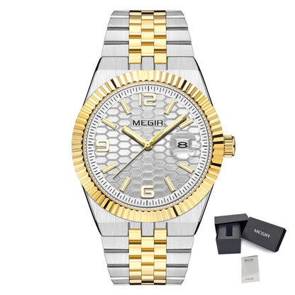 MEGIR Original Men Business Leisure Watches Stainless Steel Bracelet Quartz Wristwatch Waterproof Luminous Date Clock Reloj Hombre 1101