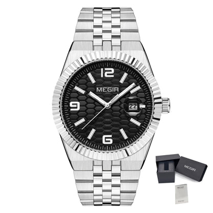 MEGIR Original Men Business Leisure Watches Stainless Steel Bracelet Quartz Wristwatch Waterproof Luminous Date Clock Reloj Hombre 1101