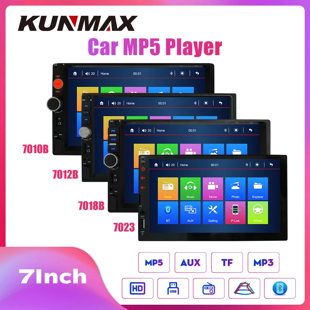 7010B  7012B 7018B 7023 7" Touch Screen Car Radio Double Din Car Stereo MP5 MP3 Player with Bluetooth FM/USB/AUX