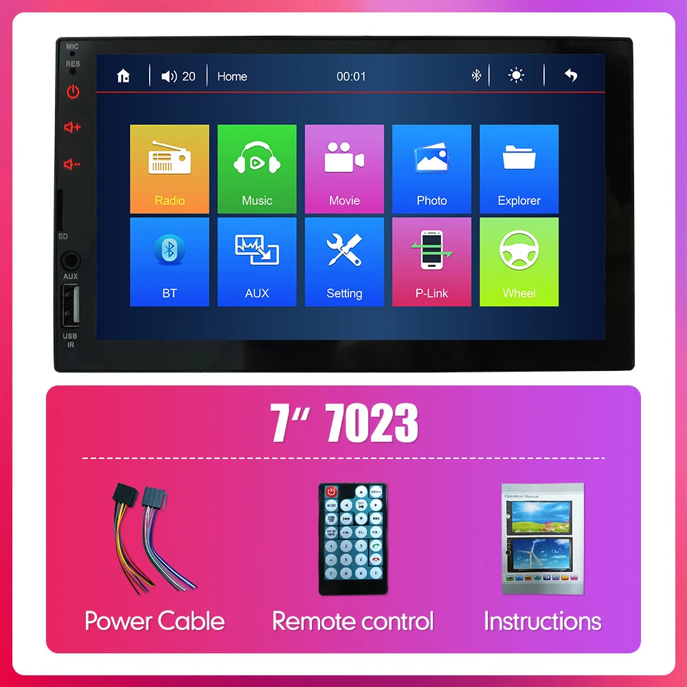 7010B  7012B 7018B 7023 7" Touch Screen Car Radio Double Din Car Stereo MP5 MP3 Player with Bluetooth FM/USB/AUX