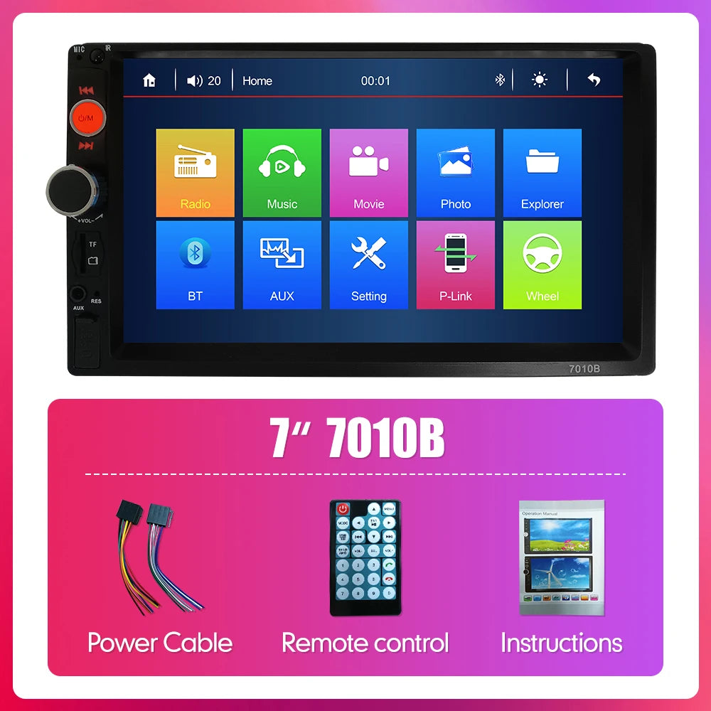 7010B  7012B 7018B 7023 7" Touch Screen Car Radio Double Din Car Stereo MP5 MP3 Player with Bluetooth FM/USB/AUX