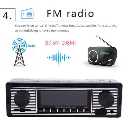 Auto Car Radio 1 DIN Bluetooth Retro Car Stereo Audio Vintage Wireless MP3 Multimedia Player AUX USB FM 12V Stereo Audio Player