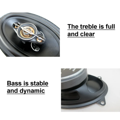 A pair of 4x6-inch coaxial four-way car audio speakers, 500W maximum power, 50W RMS, high-power sound quality, 4 ohm impedance