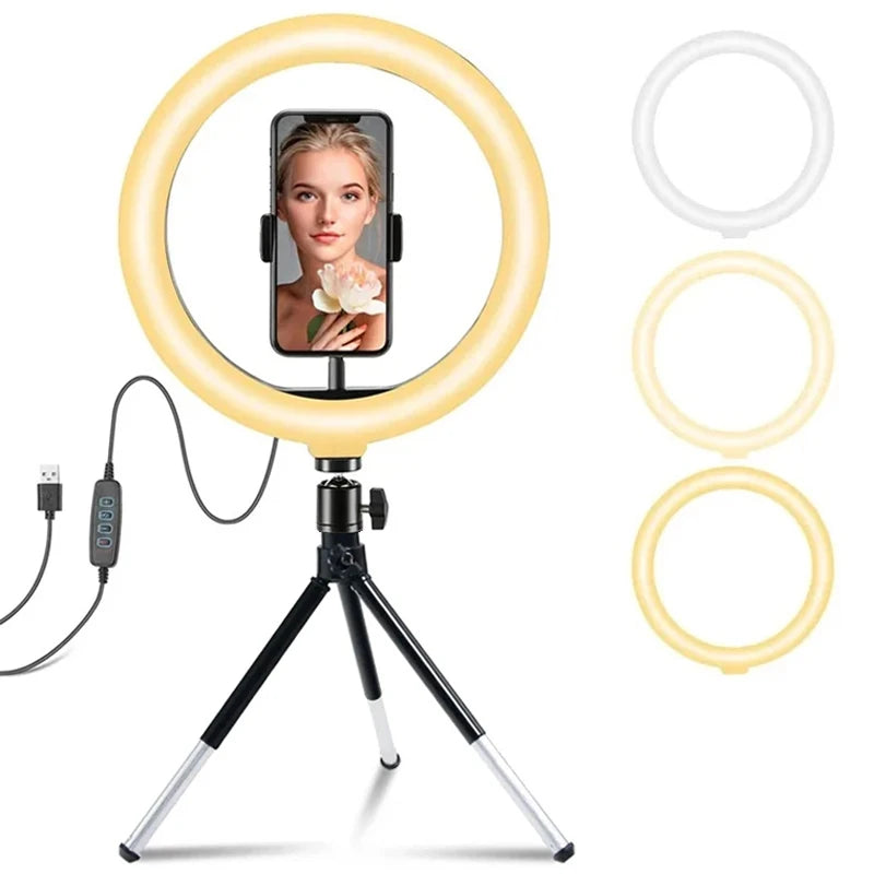 LED Selfie Ring Light Video Lights USB Ring Lamp Lighting With Mini Tripod Stand Rim Of Light To Make Youtube Fill Ringlight