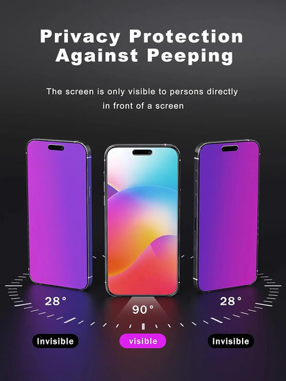 for iPhone 15 14 13 17 16 Pro Max Privacy Screen Protector Purple Gradient Anti Spy Anti Blue HD Screen Protector Tempered Glass