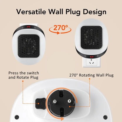 Electric Heater Plug in Wall Space Heater with Remote Wall Outlet LED Display Fast Heating Warm Air Blower for Home Office Room