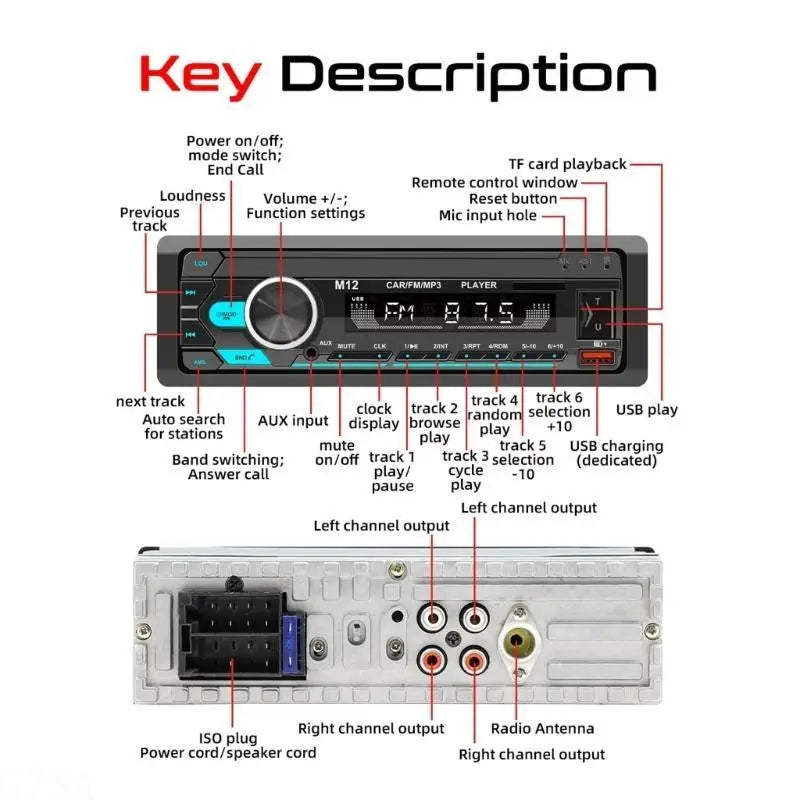 Audio Systems Multimedia Car Stereo - Single Din LCD Bluetooth-compatible Audio and Hands-Free Calling,MP3/USB, Aux-in,