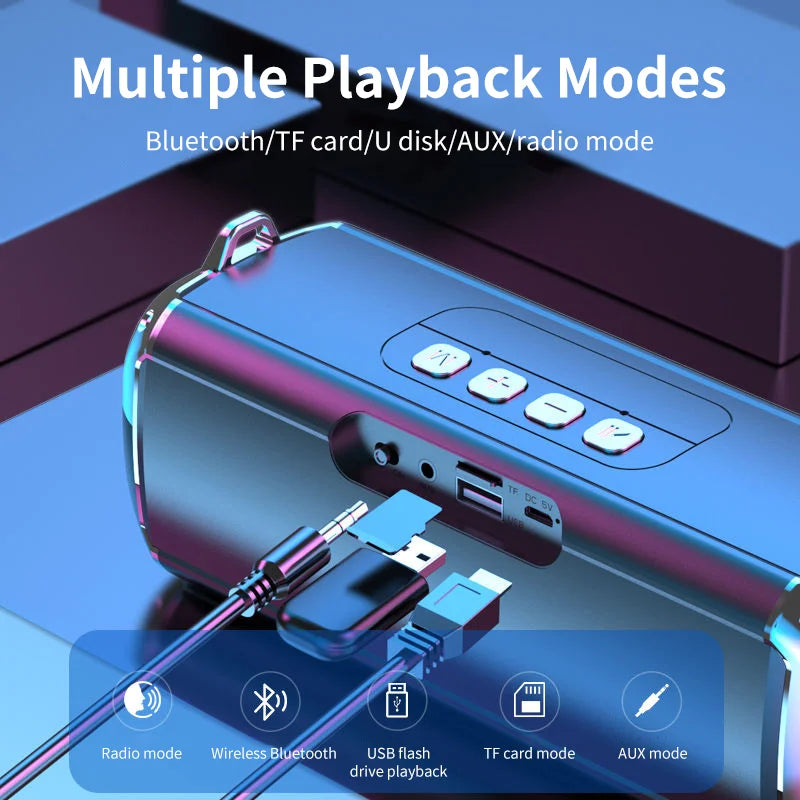 RGB Speaker Portable Wireless Music Player & Soulder Straps LED Bluetooth 5.0 TF USB-C Aux