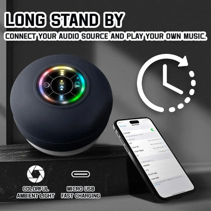 Waterproof Bluetooth Speaker with Colorful LED Lights, Strong Suction Cup & Phone Holder, Portable Mini Speaker for Outdoor/Show