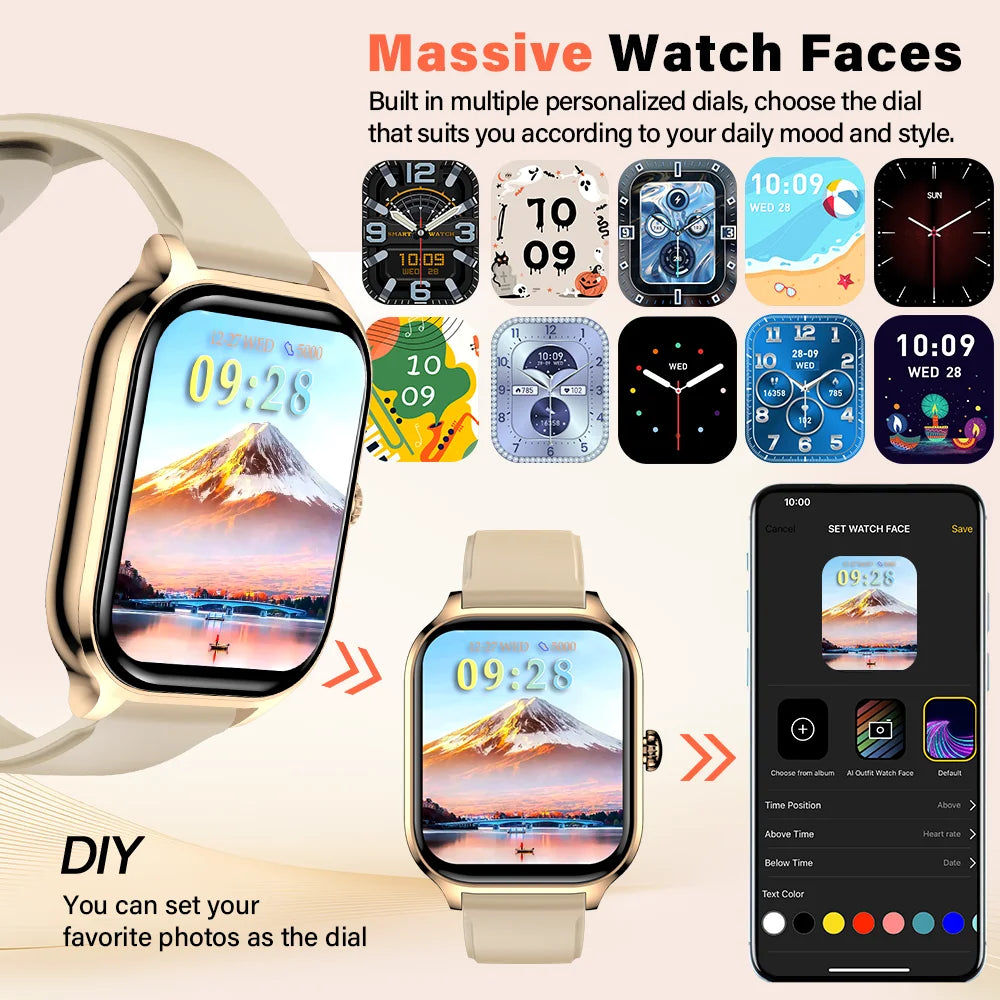 LAXASFIT New 2.01 Inch Smart Watch Man Woman Gift Full Touch Screen Sports Fitness Watch BT Call Digital Smart Watch