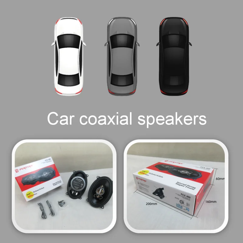 A pair of 4x6-inch coaxial four-way car audio speakers, 500W maximum power, 50W RMS, high-power sound quality, 4 ohm impedance