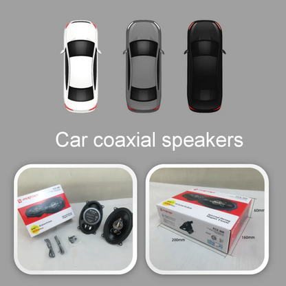 A pair of 4x6-inch coaxial four-way car audio speakers, 500W maximum power, 50W RMS, high-power sound quality, 4 ohm impedance