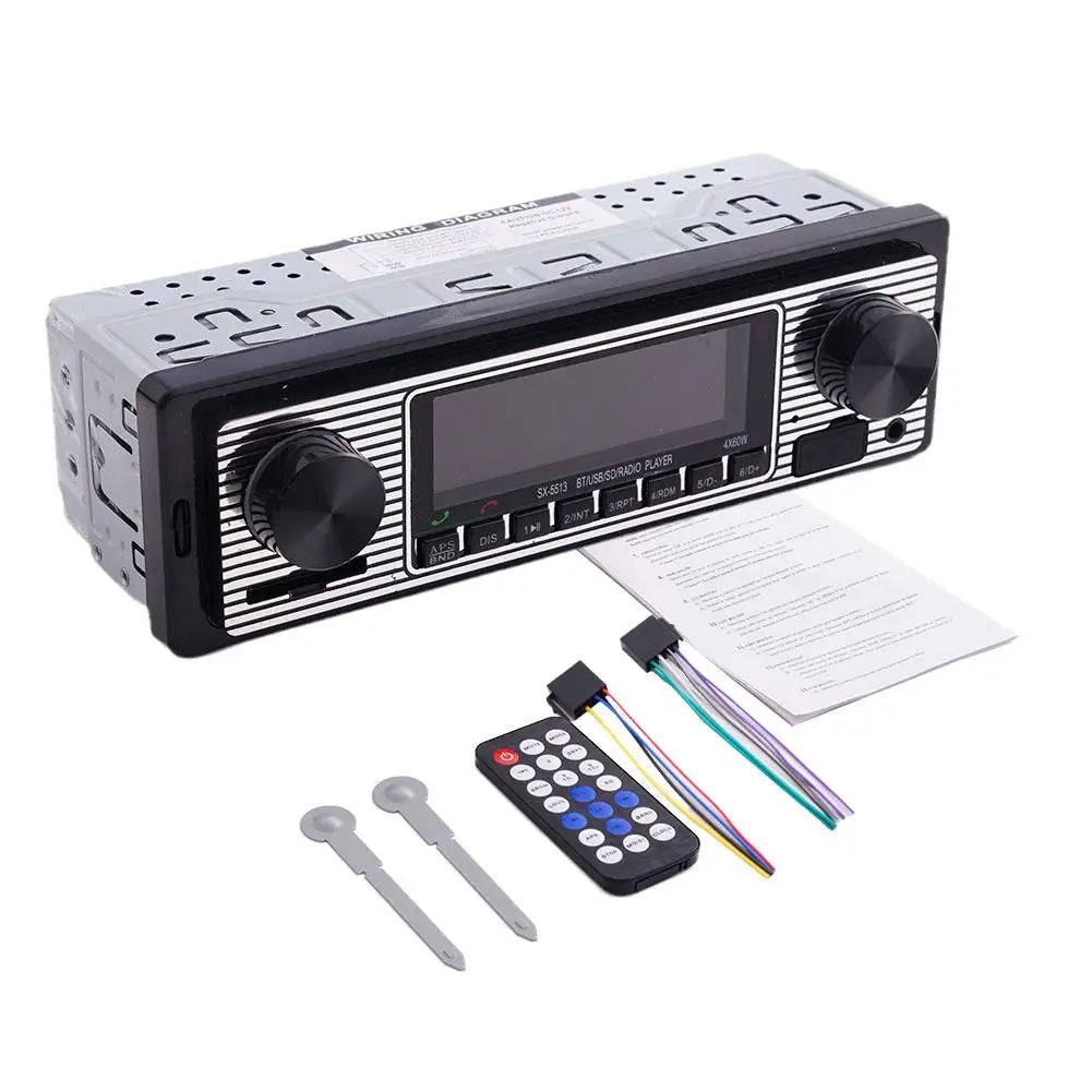 Auto Car Radio 1 DIN Bluetooth Retro Car Stereo Audio Vintage Wireless MP3 Multimedia Player AUX USB FM 12V Stereo Audio Player