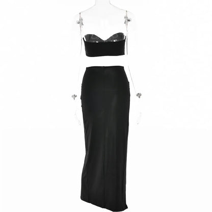 Cryptographic Draped Ruched Dress Sets for Women Sexy Two Piece Sets Elegant Fashion Outfits Tube Top and Skirt Matching Sets