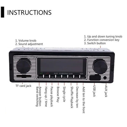Auto Car Radio 1 DIN Bluetooth Retro Car Stereo Audio Vintage Wireless MP3 Multimedia Player AUX USB FM 12V Stereo Audio Player