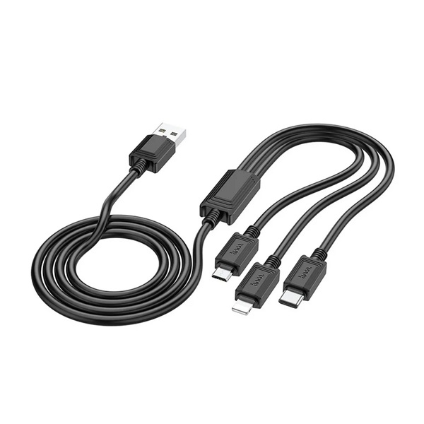 Hoco X74 töltőkábel 3in1 (USB - lightning/microUSB/Type-C, 2A, 100cm) FEKETE (X74_B) (X74_B)-0